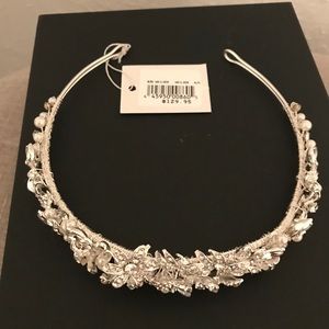 David’s Bridal Crystal and Pearl Floral Tiara NEW